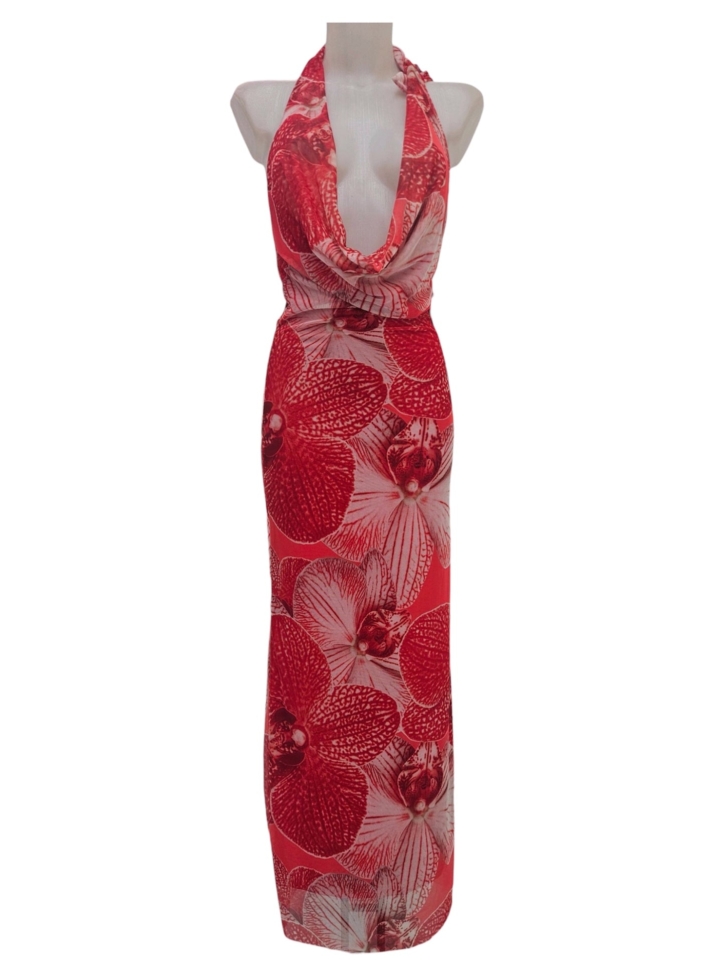 Vestido "Atardecer Tropical" Maxi Halter Drapeado