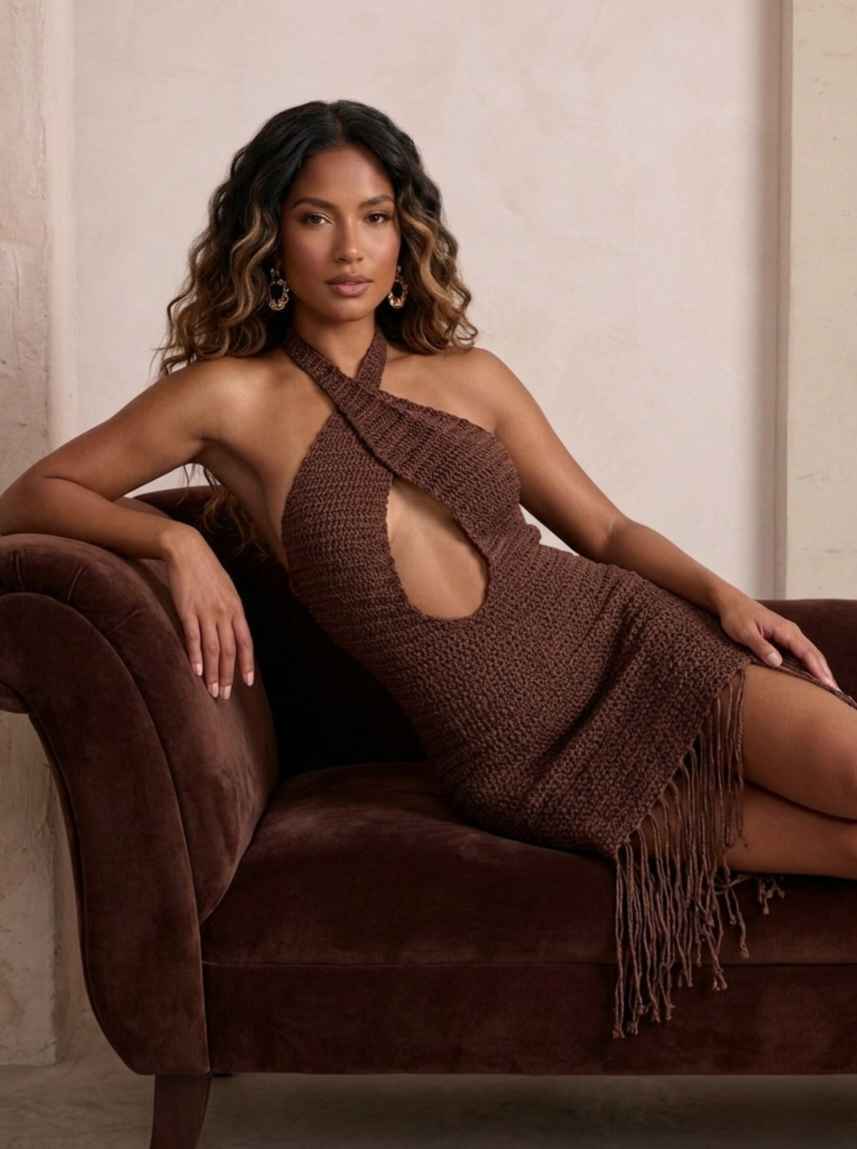 vestido corto con fleco