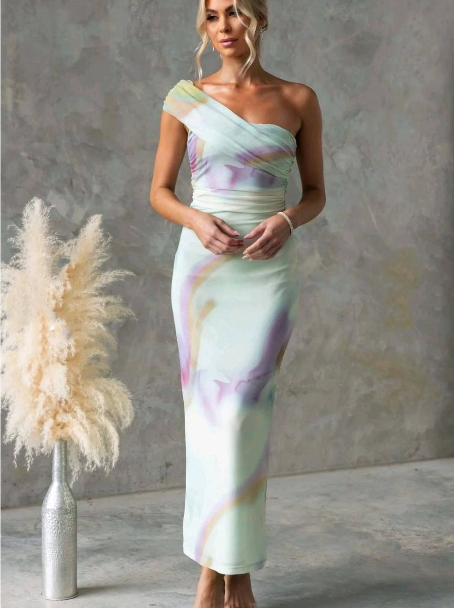 Vestido "Sueño Oceánico" Maxi Drapeado Asimétrico