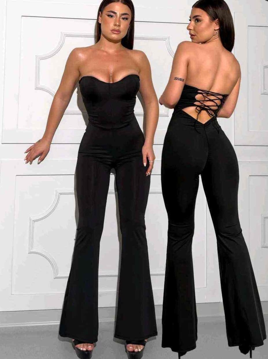 Enterizo "Noche Seductora" Corset y Pierna Campana de Encaje