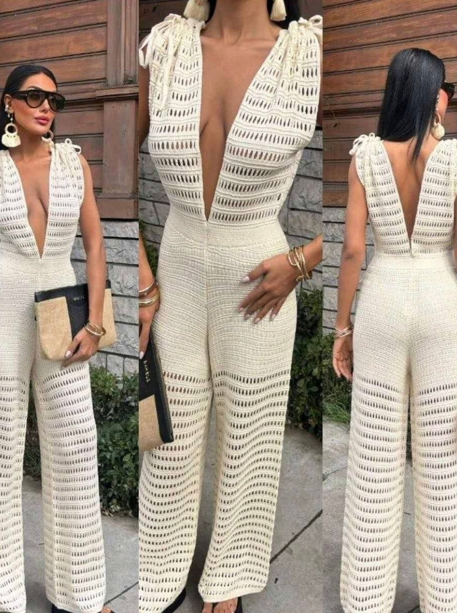 Mono "Brisa Bohemia" Crochet Calado con Escote V