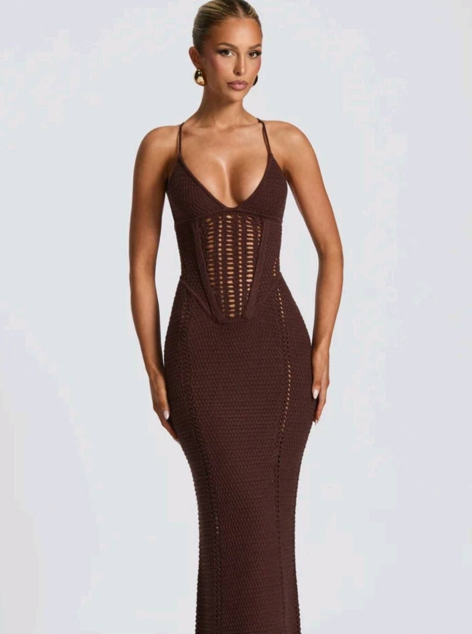 Vestido Silueta Misteriosa Maxi Tejido con Tirantes Finos